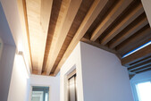 Staircase and elevator shaft in wooden construction