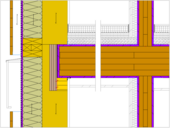 Détails des planchers (à gauche, mur extérieur avec raccordement à la façade) et (à droite, mur intérieur du bâtiment).